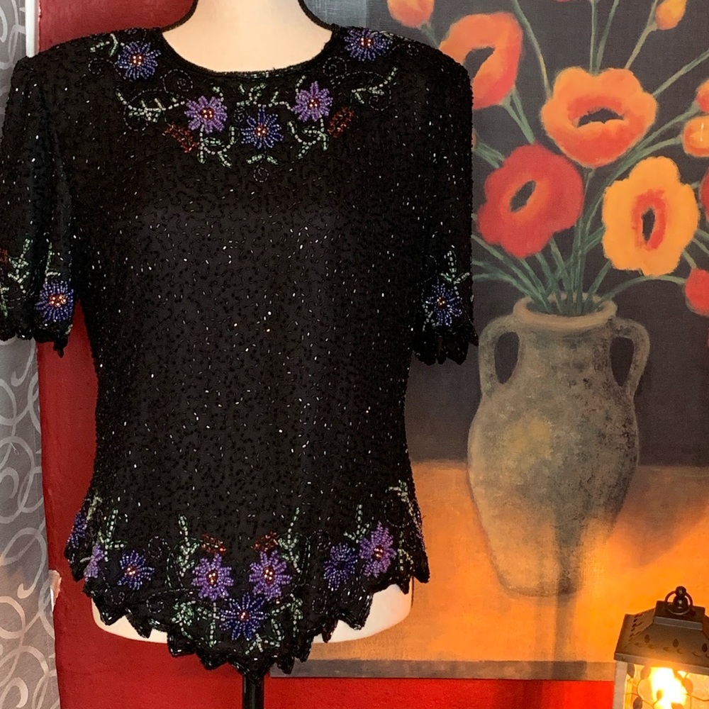 Laurence Kazar Vintage Beaded Cocktail Top xl